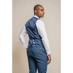 Gilet homme bleu marine ajusté tweed carreaux style Peaky Blinders vintage