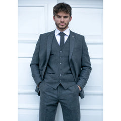 Costume laine mélangée gris homme tweed style British Gentleman authentique années 20 3 pièces coupe ajustée