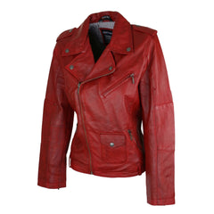 Aviatrix LILLY-ROMEO-NEW Ladies Women Real Genuine Soft Leather Biker Style Red Jacket-TruClothing