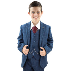 Boys Blue Tweed 3 Piece Suit - Cavani Carnegi-TruClothing
