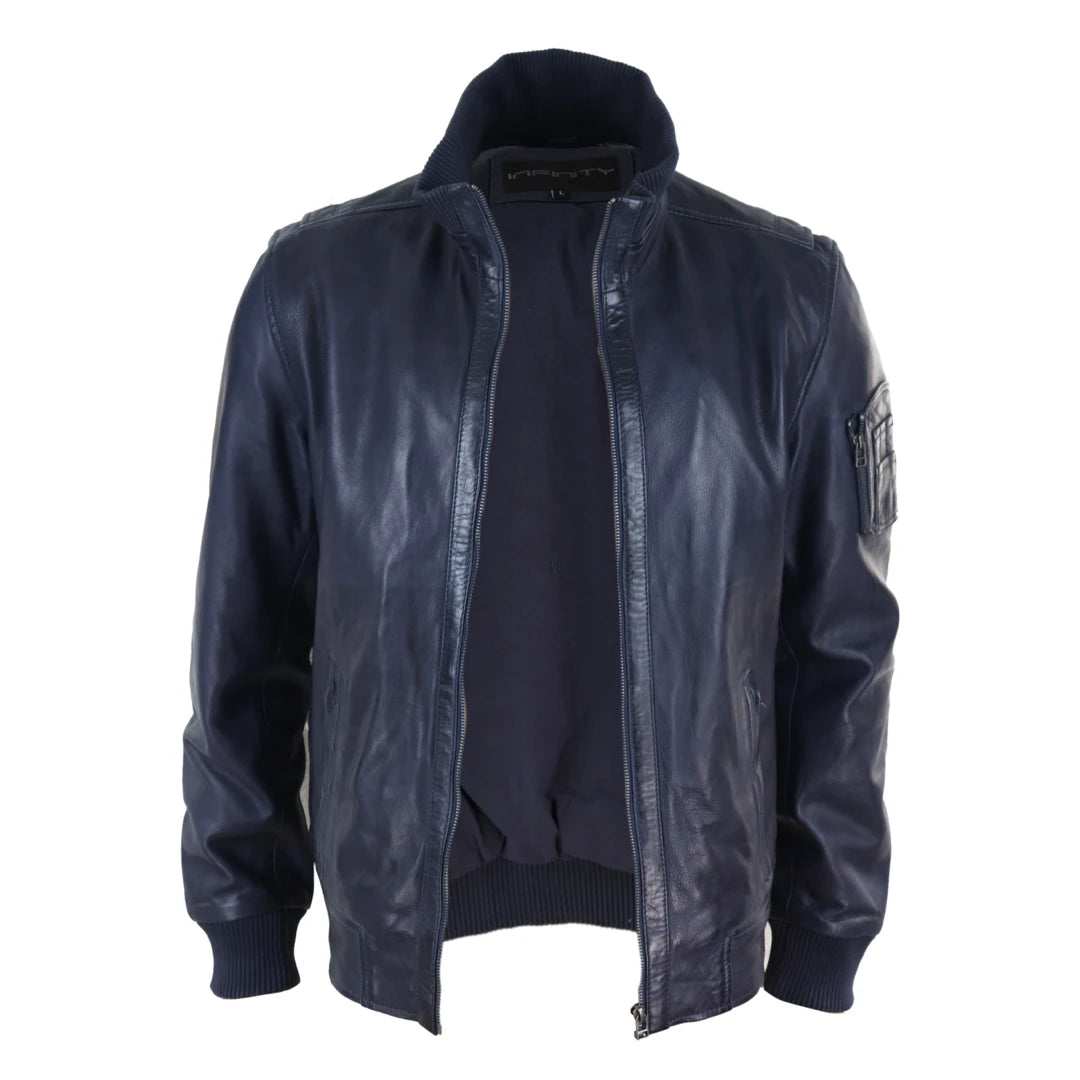 Mens Autumn Leather Jacket with High Neck-TruClothing
