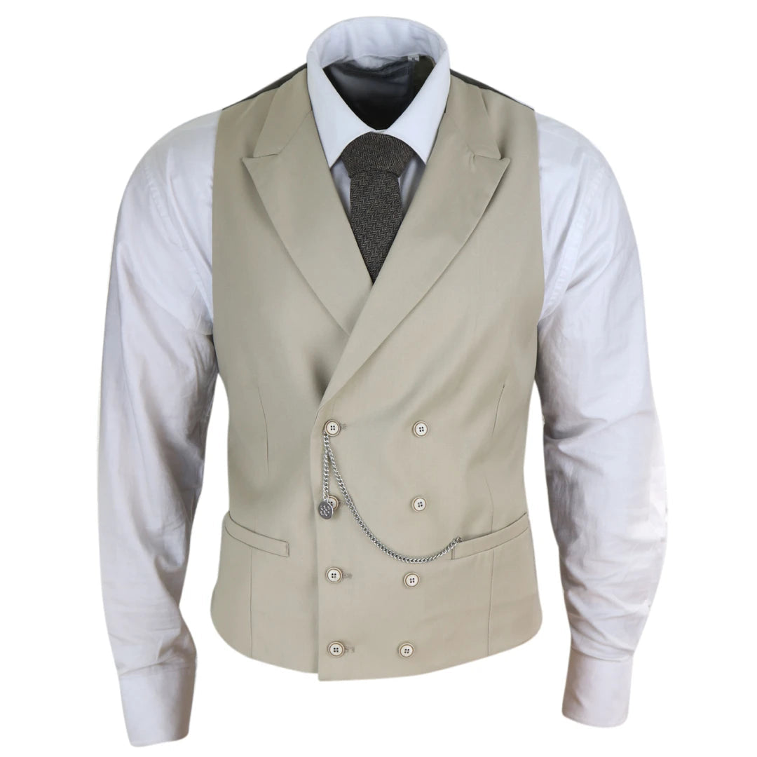 Mens Double Breasted Waistcoat with Chain - Cavani Lennox-TruClothing