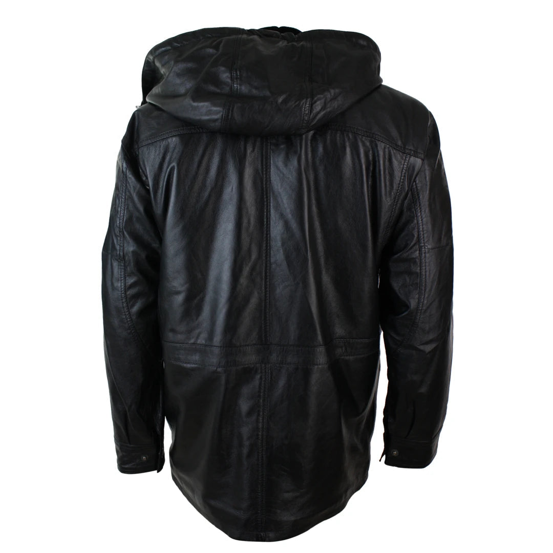 Mens Nappa Leather Safari Jacket with Removable Faux Fur Lining-TruClothing