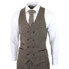 Mens Oak Brown 3 Piece Suit with Double Breasted Waistcoat-TruClothing