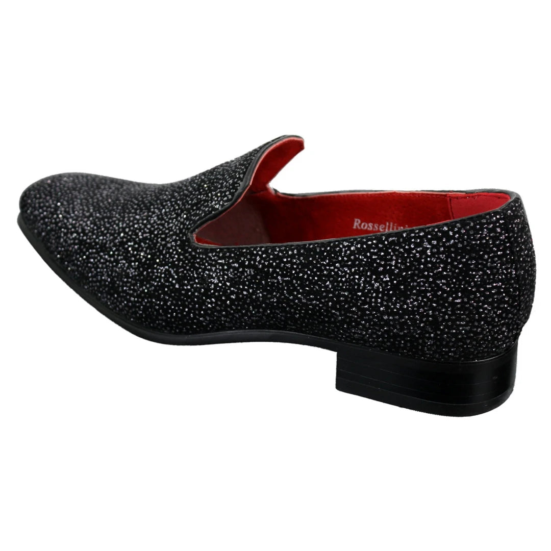 Mens Shiny Glitter Black White Party Smart Formal Slip On Loafers Leather Shoes-TruClothing